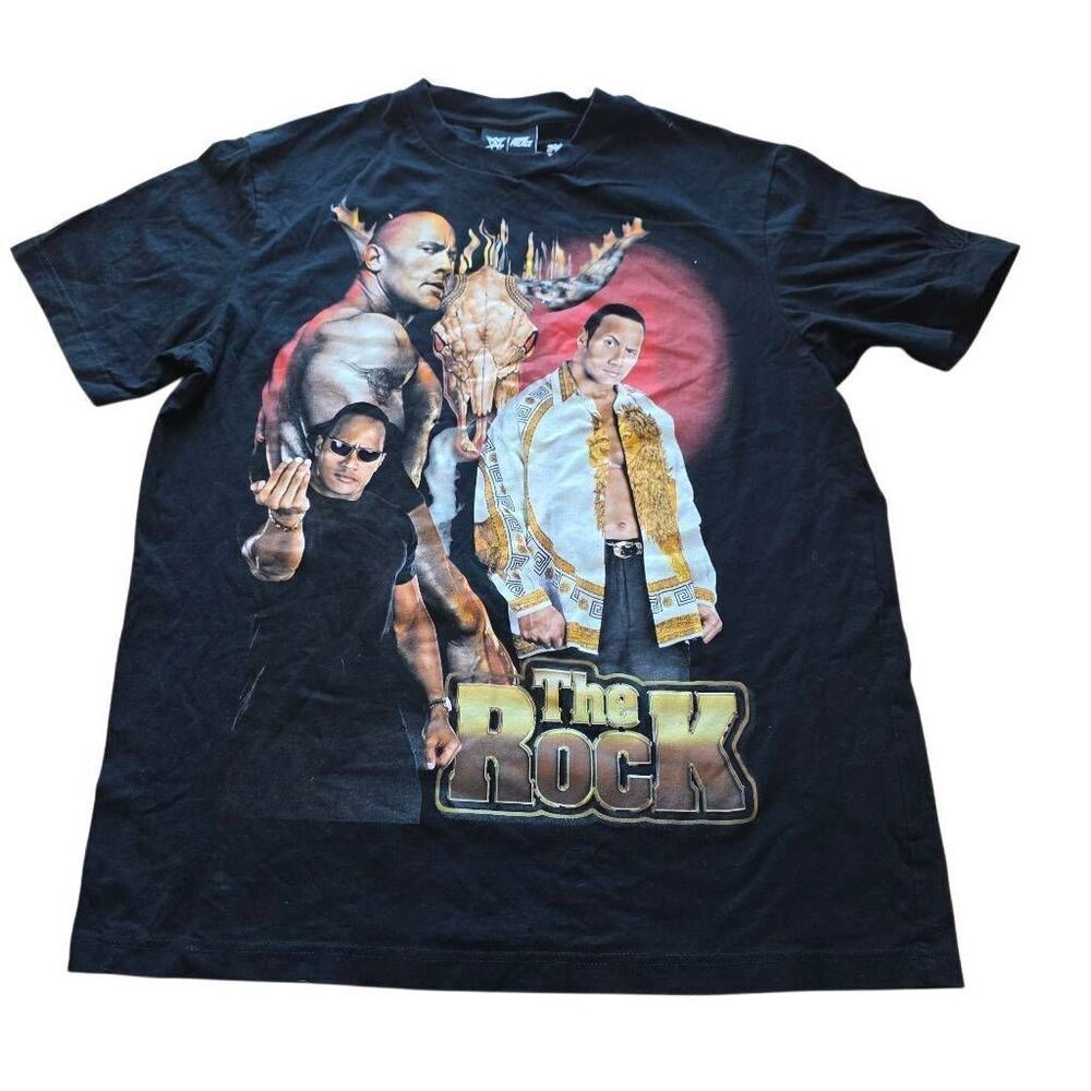 WWE x SHOE PALACE the Rock mens Sz L black t shirt